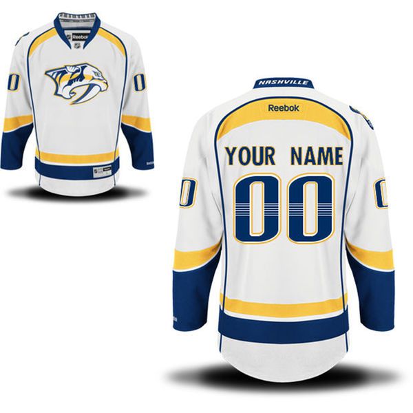 Reebok Nashville Predators Men Premier Away Custom NHL Jersey - White->->Custom Jersey